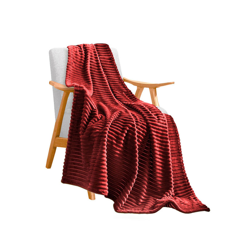 Burgundy Flannel Polyester Throw Blanket 200x230cm Thin Lightweight Washable