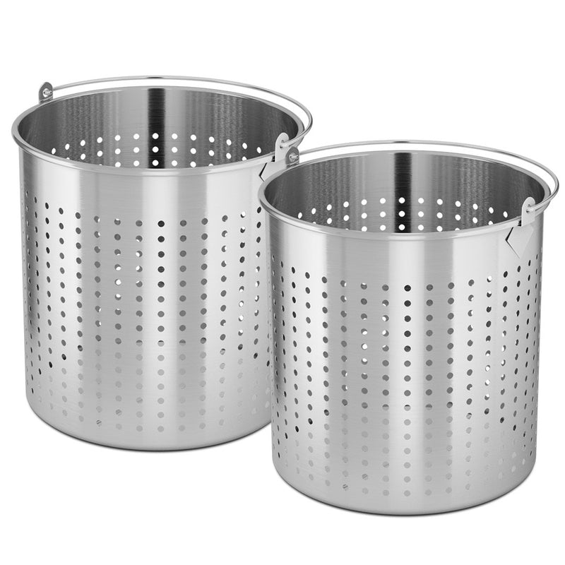 2X 71L Stainless Steel Perforated Stockpot Basket Pasta Strainer with Handle