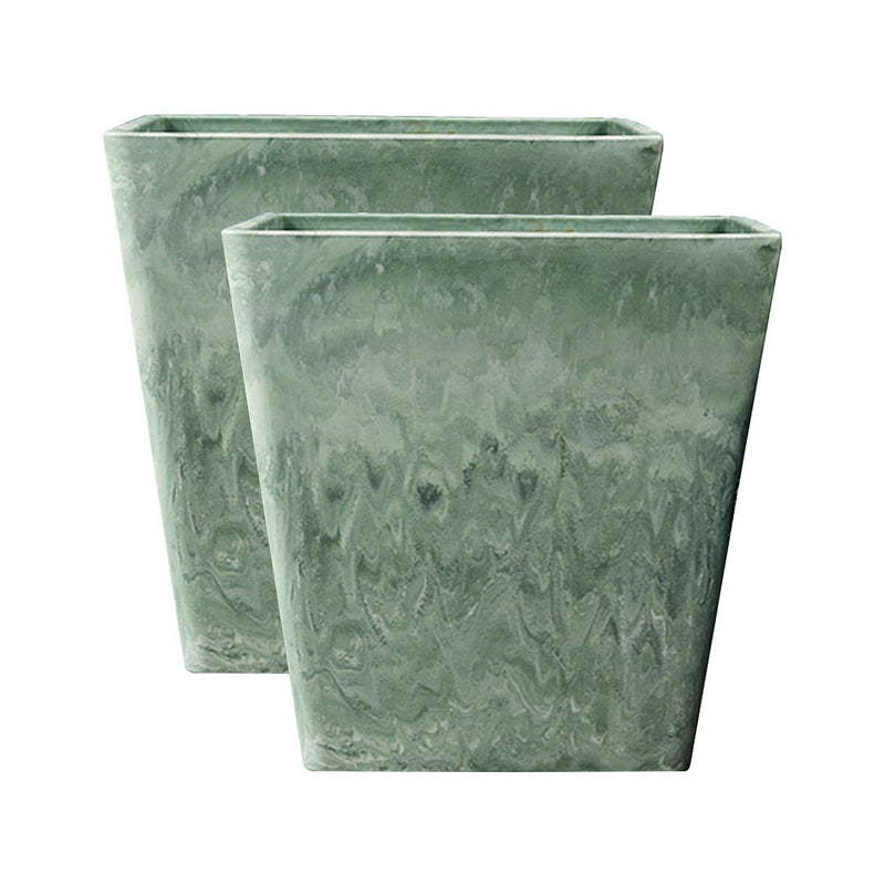 2X 27cm Green Grey Square Resin Tapered Planter Concrete Look Indoor