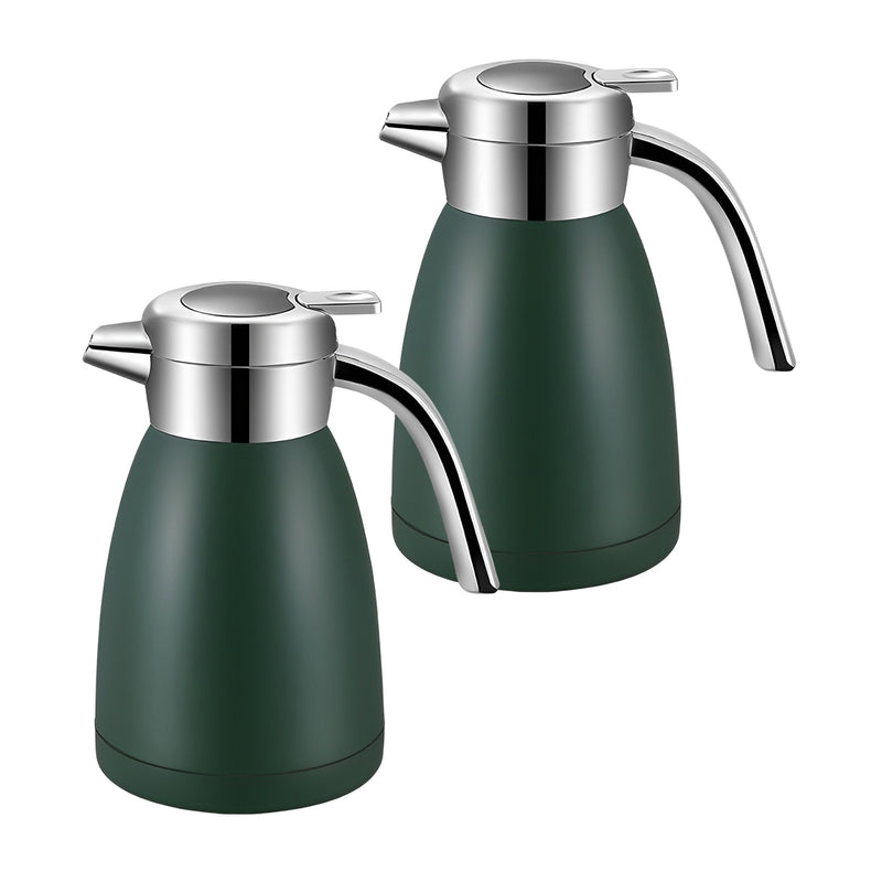 2X 1.2L 18/10 Stainless Steel Insulated Vacuum Flask Spill Proof Lid Green