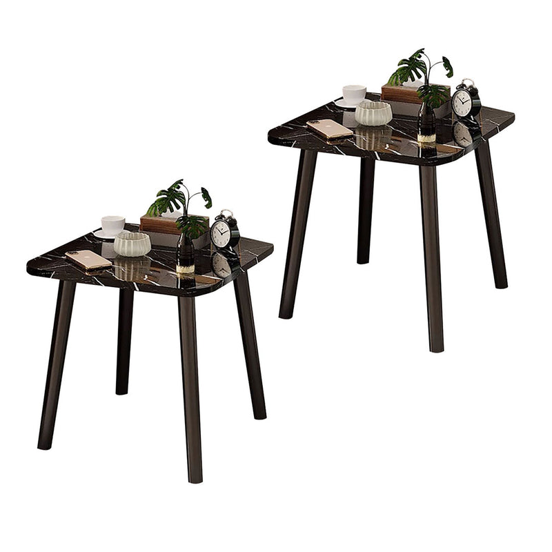 2X Black Ceramic Side Table Stone Pattern 40x40x42cm Metal Legs