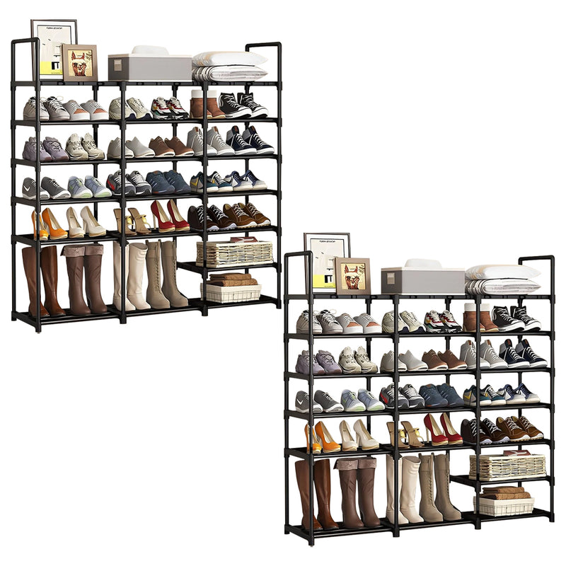 2X Black 19-Shelf Shoe Storage Caddy Rack Organizer Space Saving with Handle