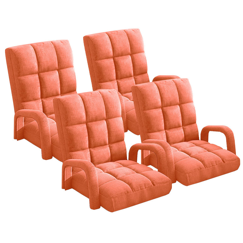 4X Foldable Adjustable Floor Recliner Chair Armrest Linen 135x58x20cm Orange