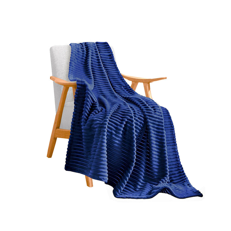 Blue Throw Blanket Soft Flannel Polyester 200x230cm Striped Lightweight Cozy