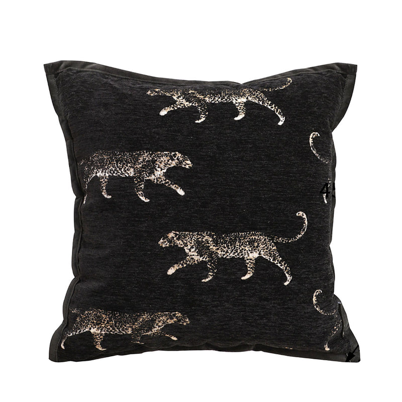 45cm Square Velvet Leopard Print Plush Throw Pillow Black 15cm Thick