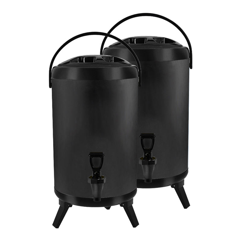 2X 14L Stainless Steel Insulated Beverage Dispenser With Faucet Black