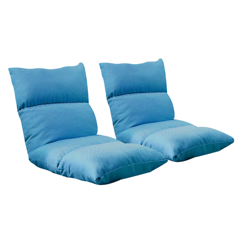 2X Folding Floor Recliner Chair Linen Fabric Adjustable 5 Angles Blue