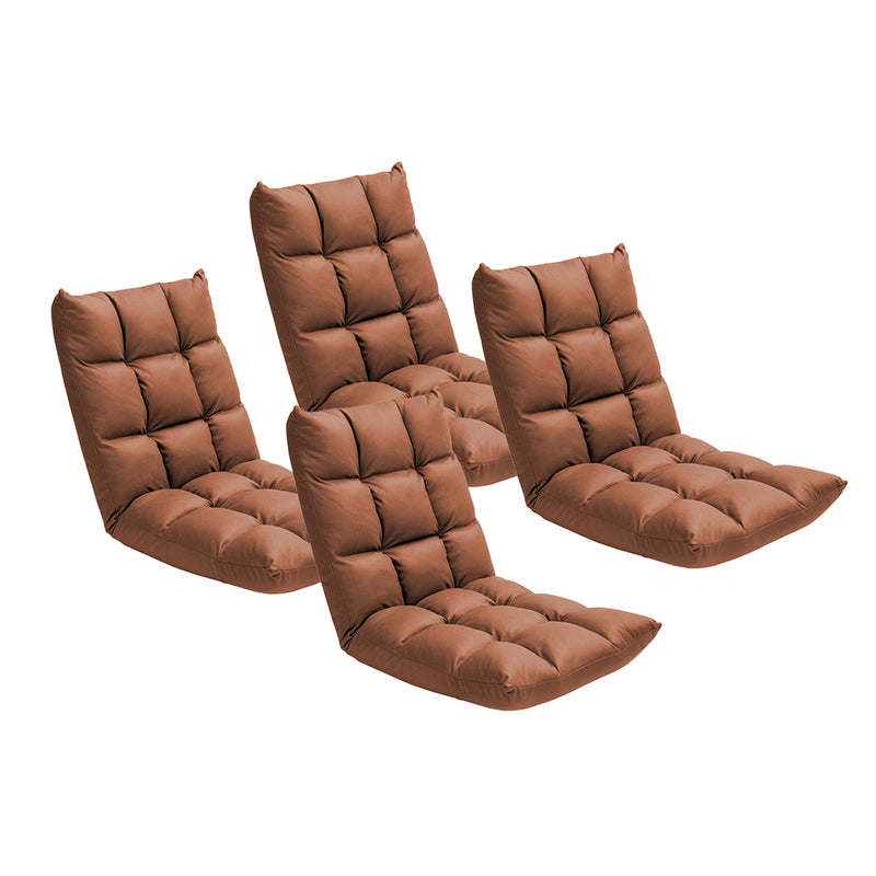 4X Coffee Air Leather Floor Recliner Adjustable Foldable Indoor Outdoor Brown