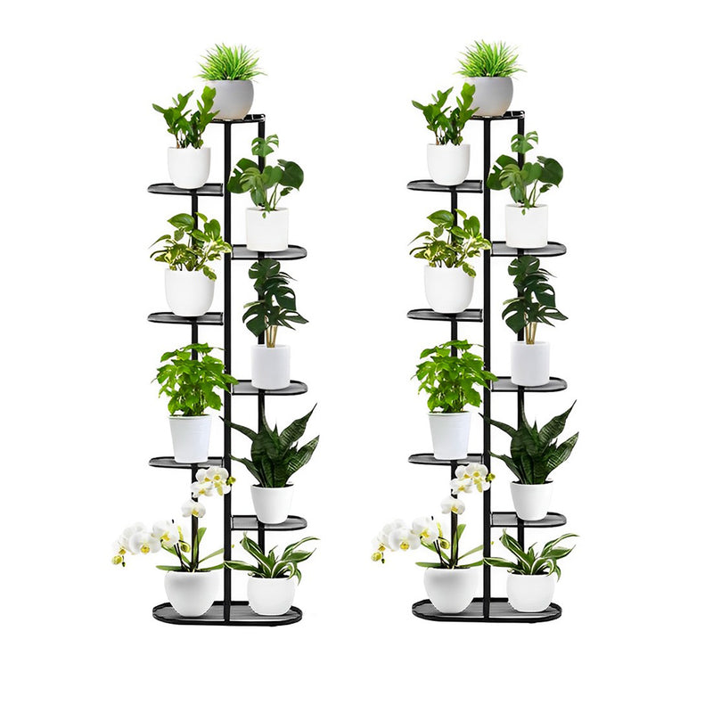 2X 8 Tier 9 Pots Metal Plant Rack Black Vertical Space Saving Stand 140cm