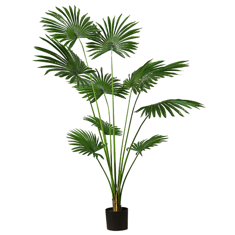 180cm Artificial Fan Palm Tree Polyethylene Realistic Green Black Pot