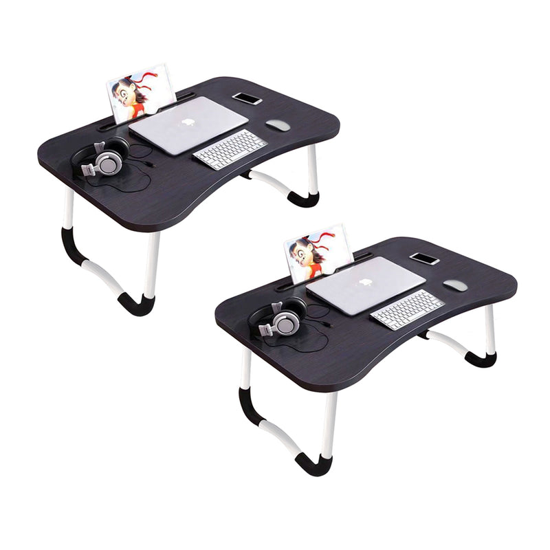 2X Black Foldable Portable Bed Table Mdf And Aluminum Frame 60x40x28cm Card Slot