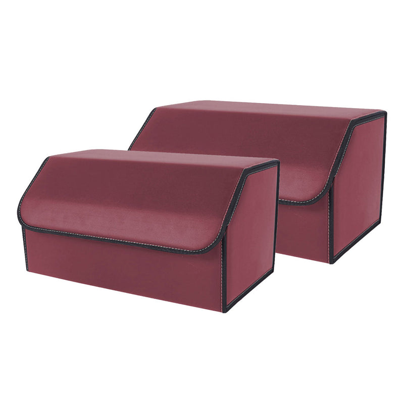 2X Large Leather Car Trunk Organizer 55 X 30 X 30 Cm Collapsible Red