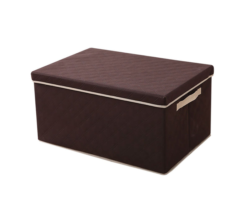 Small Non Woven Fabric Storage Box 35x28x18cm Diamond Quilt Grid Coffee Dustproof