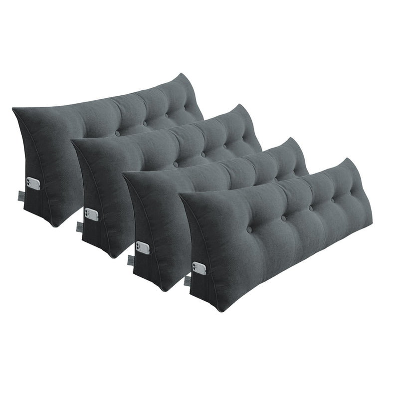 4X 100cm Dark Grey Triangular Wedge Bed Headboard Pillow Button Tufted