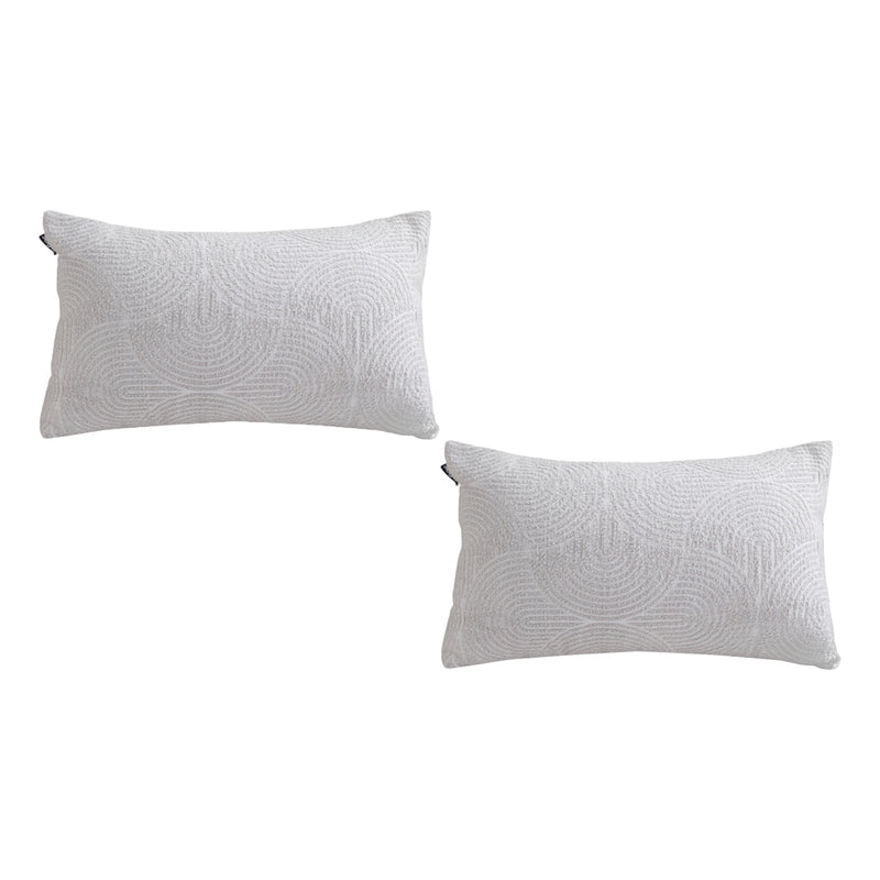2X Throw Pillow Polyester Cotton 35x55x18cm Lumbar Embroidered Off White