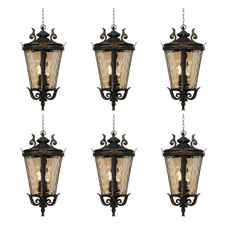 6X Vintage Aluminum Glass Chandelier 30cmx60.3cm Dark Brown Hanging Light