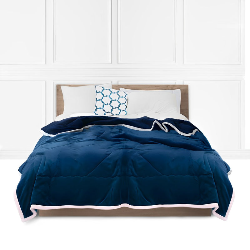 Navy Blue Thick Flannel Polyester Blend Throw Blanket 200x220cm Double Sided