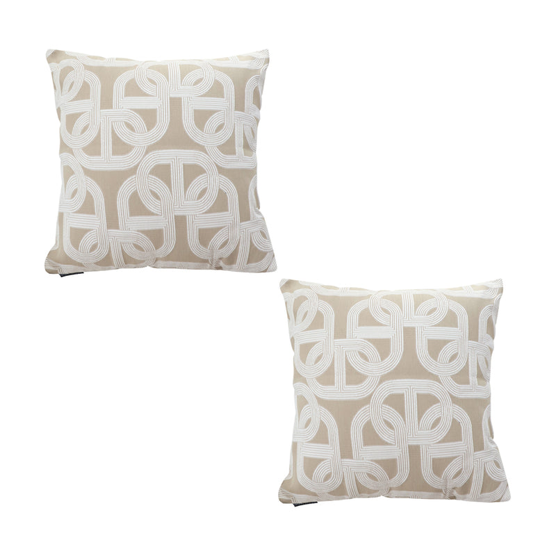 2X 50cm Throw Pillow Polyester Cotton Interlocking Geometric Beige White