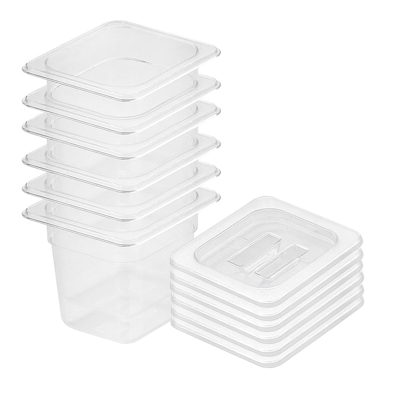150mm Clear Gastronorm Pan Set of 6 Polycarbonate with Lids Dishwasher Safe