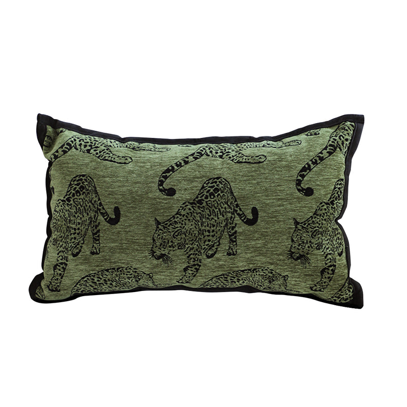 Lumbar Throw Pillow Polyester 30x50cm Green Leopard Retro Decorative