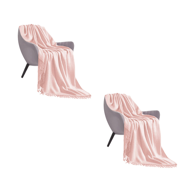 2X Pink Acrylic Knitted Throw Blanket Fringed Warm Cozy Home Decor 130x220cm