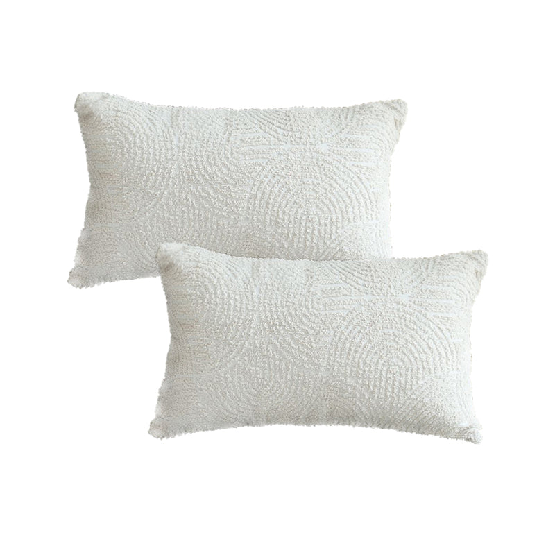 2X 30x50cm Velvet Lumbar Throw Pillow Plush Embroidered Off White