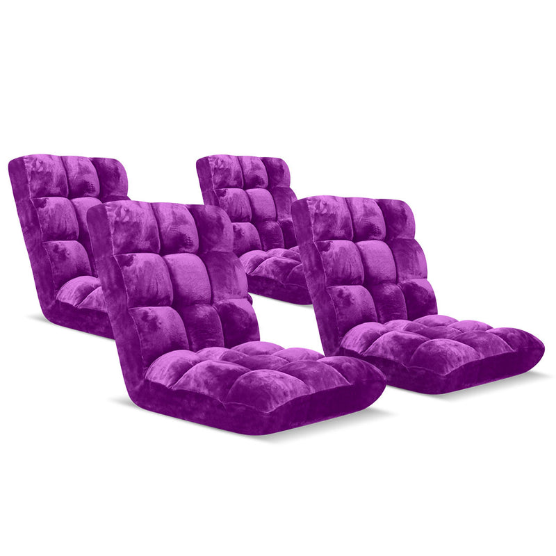 4X Purple Floor Recliner Sofa Futon Couch Folding Chair Soft Plush Fabric