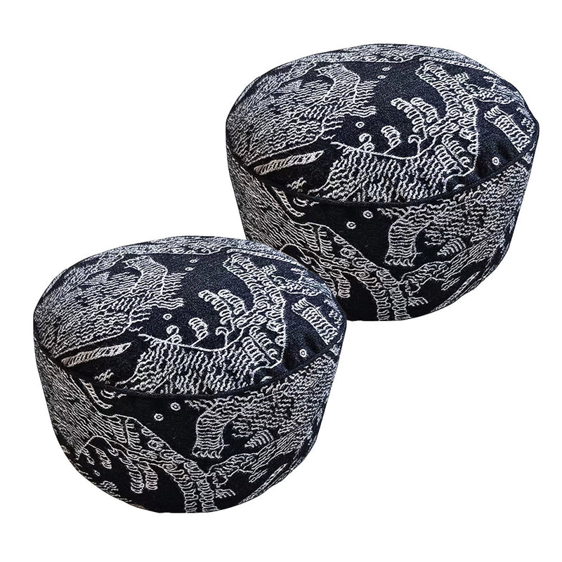 2X Black Velvet Cotton Round Pouffe 50x30CM Comfortable Elegant Footstool Seat