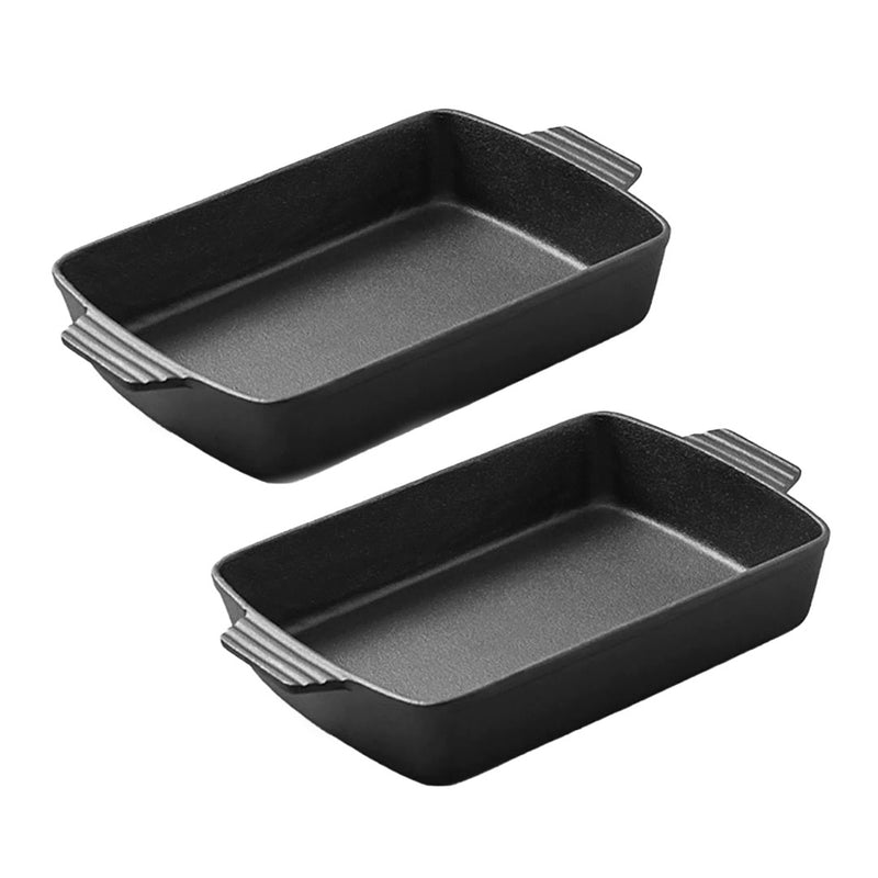 2X Cast Iron Rectangle Baking Pan 38cm X 28cm X 8.5cm Enameled Non Stick