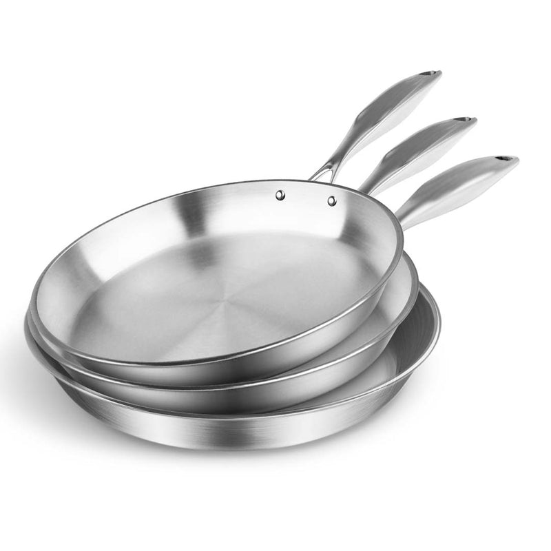 3X Stainless Steel Fry Pan Set Induction Ready Even Heat Distribution 24 28 30cm