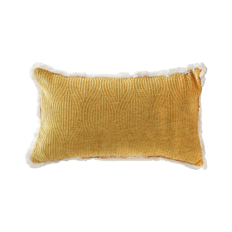 Throw Pillow Chenille Texture Polyester Cotton Blend 35x55x18cm Turmeric Yellow