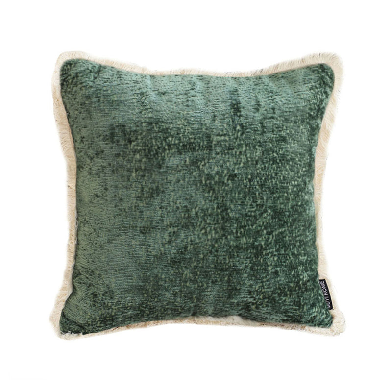 Throw Pillow 45x45cm Velvet Chenille Tassel Jade Green Plush