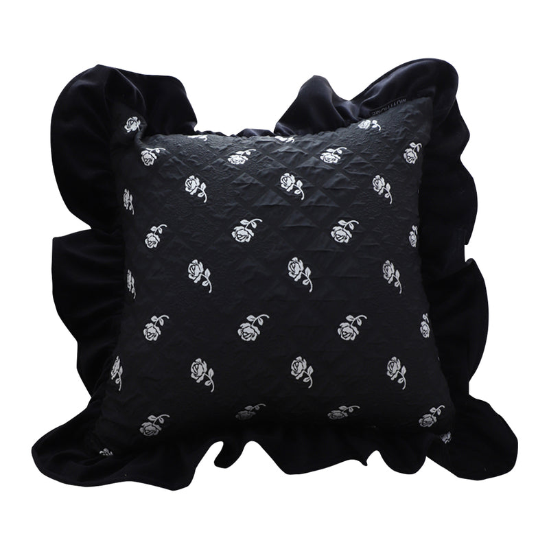 Black Ruffled Square Throw Pillow 45cm Decorative Cushion Polyester