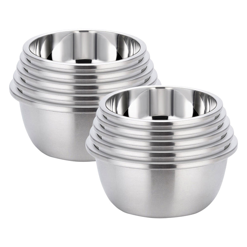 2X 5Pcs Stainless Steel Mixing Bowl Set Stackable Deep Polished Silver