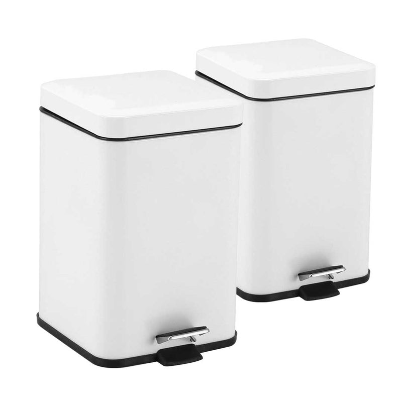 2X 12L Stainless Steel Pedal Bin Square White Soft Close Removable Inner