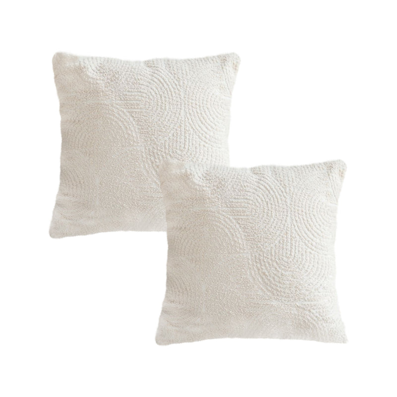 2X 45X45CM Velvet Sofa Cushion 15CM Thick 3D Raised Pattern Beige