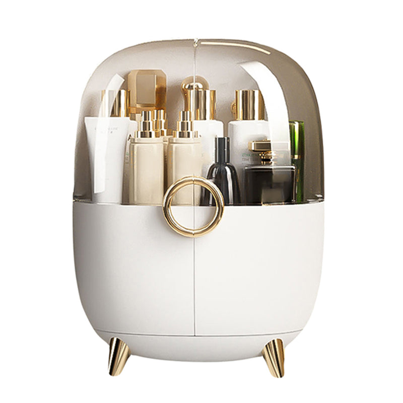Transparent Countertop Makeup Organizer Plastic 31.5x40.5x23cm White With Lid