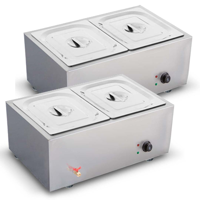 2X Stainless Steel Bain Marie Food Warmer with Lid Large Capacity Electric