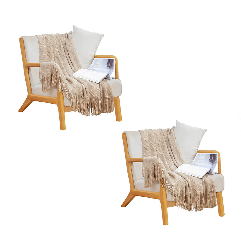 2X Beige Diamond Pattern Knitted Throw Blanket 130x170cm with Tassels