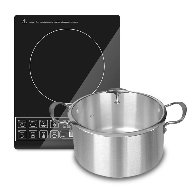 Electric Induction Cooktop 2000W and 28cm Stainless Steel Casserole Set