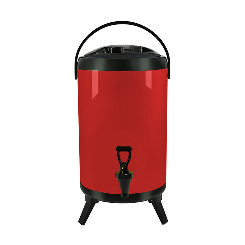 10L Stainless Steel Insulated Milk Tea Beverage Dispenser With Faucet Red