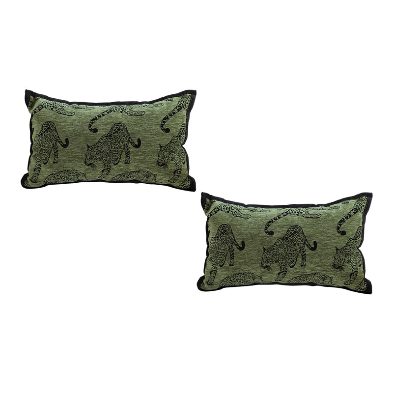 2X Green Leopard Lumbar Throw Pillows Polyester 30x50cm Retro Decorative