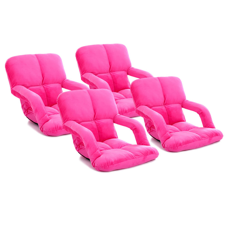 4X Foldable Adjustable Flannel Floor Recliner Chair With Armrest Pink 95x55x14cm