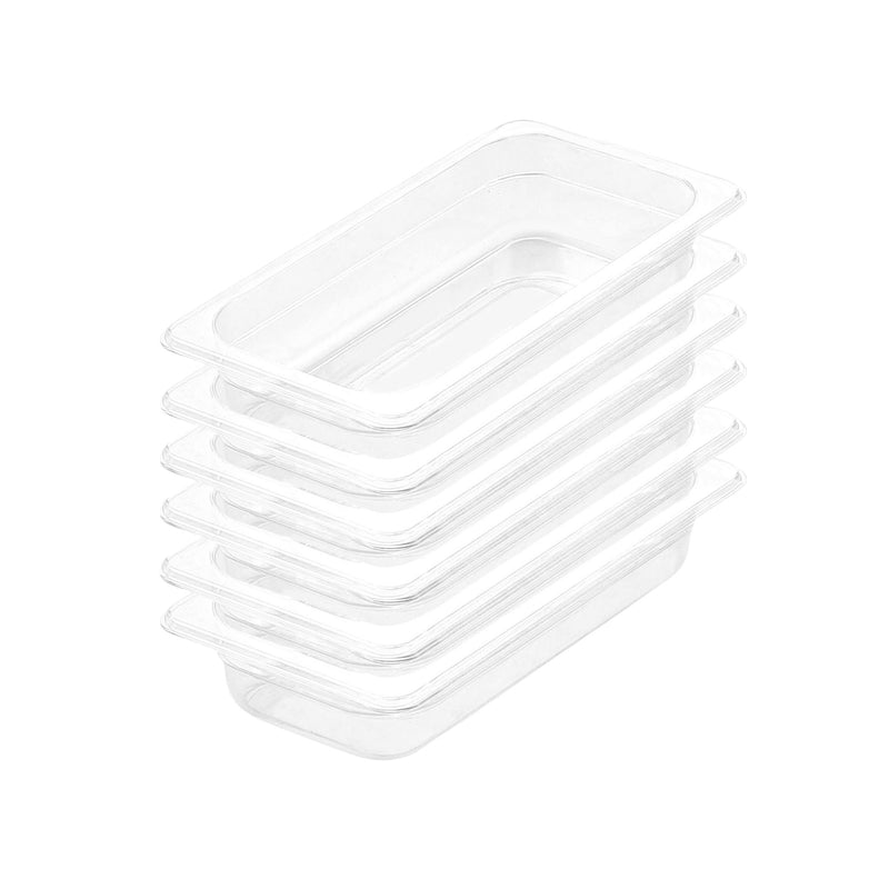 65mm Polycarbonate Gastronorm Pan 1/3 Food Tray 6 Pack Dishwasher Safe Clear