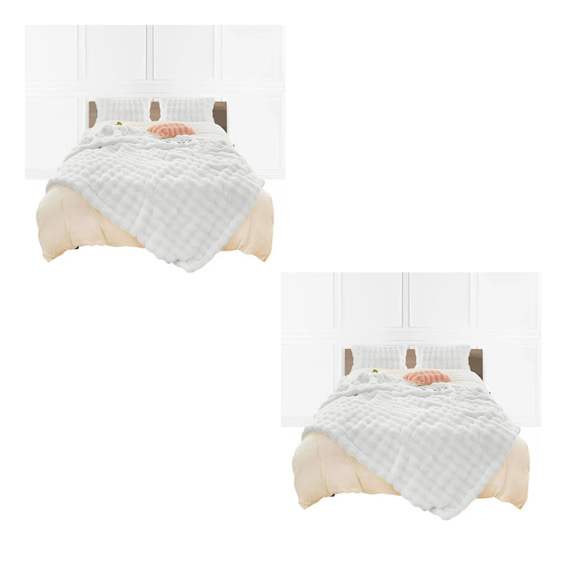 2X 160X200cm Faux Rabbit Fur Throw Blanket Double Layer White Plush