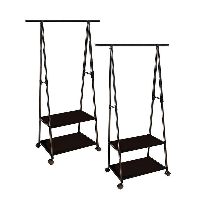 2X 2 In 1 Clothes Shoe Rack Plastic Coated Iron Wheels Black 55x42x160cm 11kg
