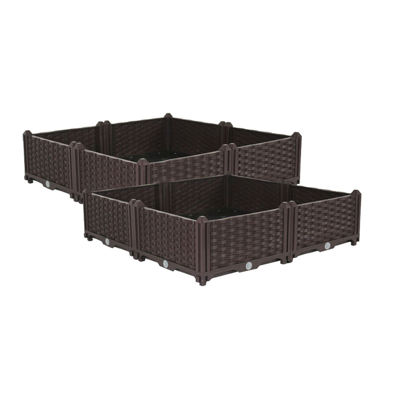 2X Raised Garden Bed Polypropylene 80cm Square Self Watering Dark Brown