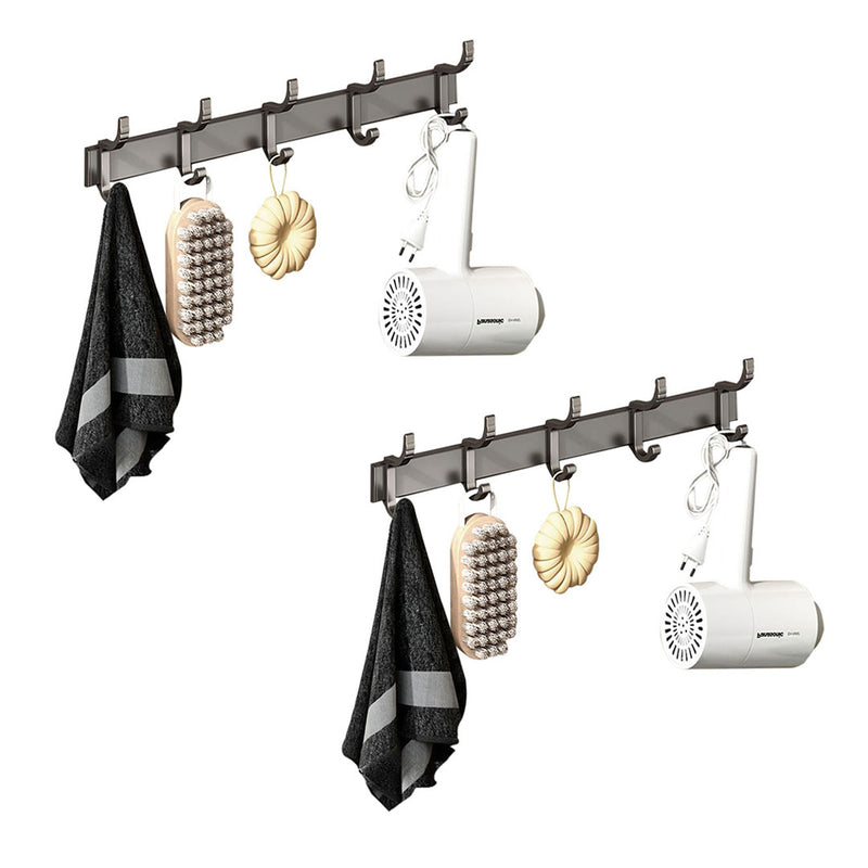 2X Wall Mounted Aluminum Towel Rack 37cm Black Space Saving Multiple Hooks