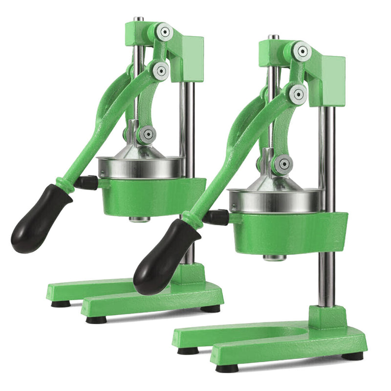 2X Commercial Manual Citrus Juicer Cast Iron 304 Stainless Steel 12cm Cup Green
