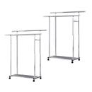 2X Stainless Steel Clothes Rack Floor Standing Double Rod Durable Space Saving